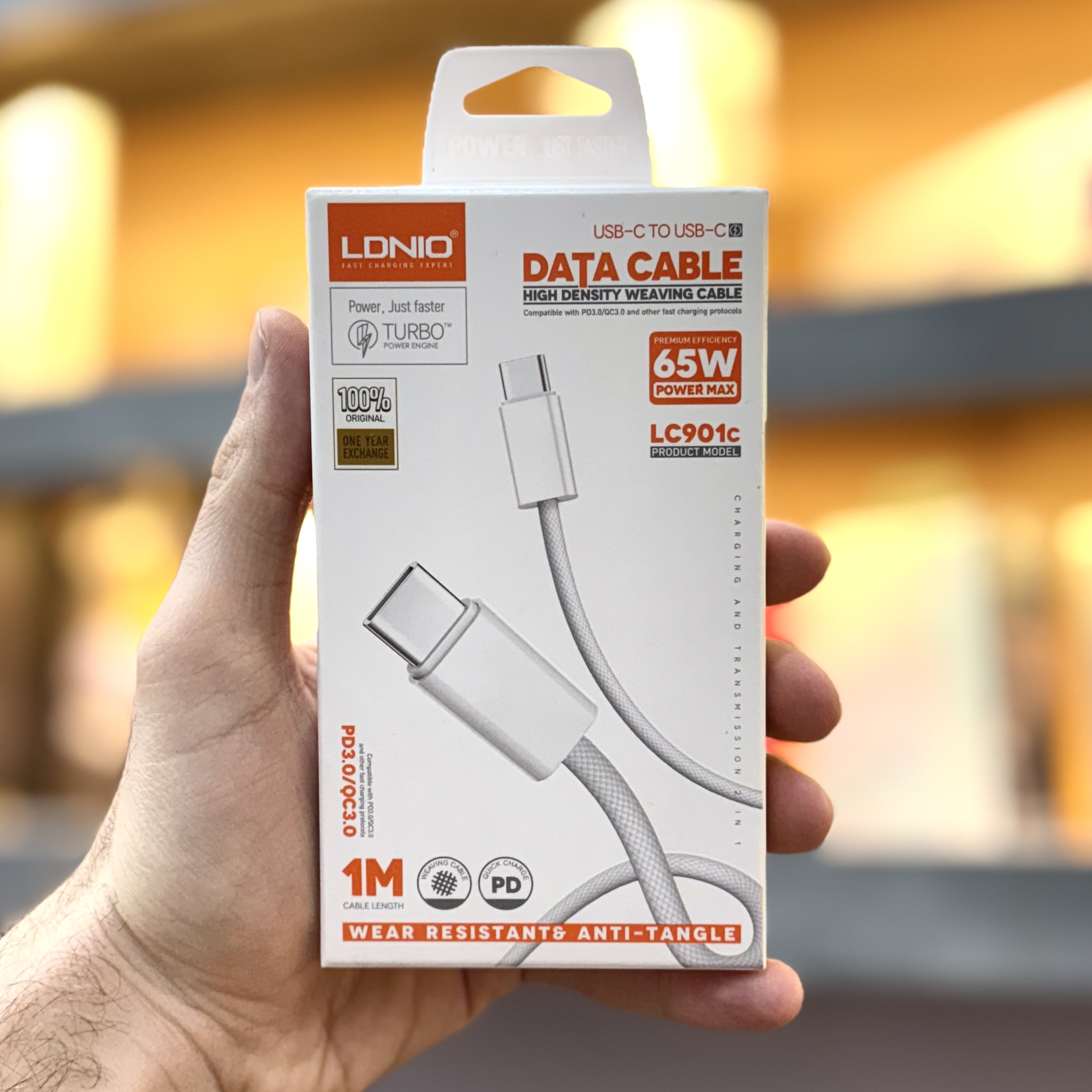 کابل شارژ و انتقال داده دوسر تایپC مدل LDNIO LC901c | شارژ سریع 65 وات با کیفیت ساخت بالا