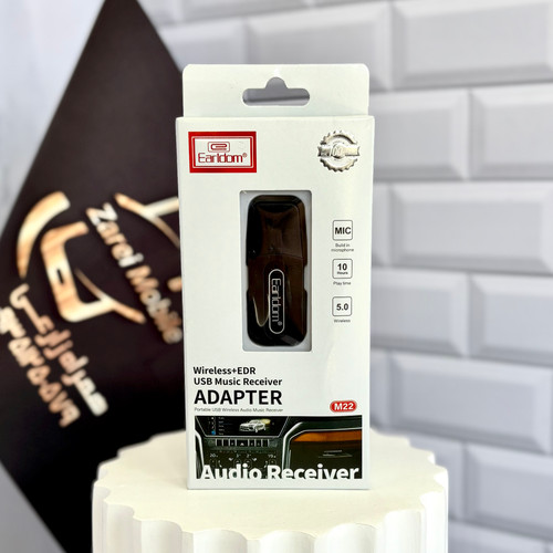 تصویر دانگل بلوتوث ارلدم مدل M22 با طراحی جمعوجور و کابل AUX