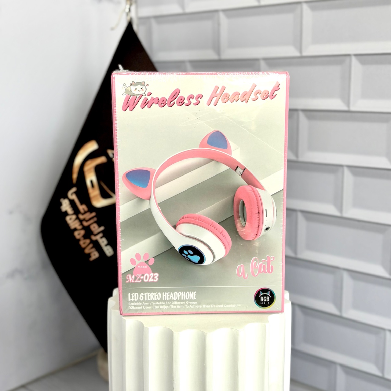 هدفون بلوتوثی گربهای MZ-023 رنگ صورتی سفید مناسب کودکان