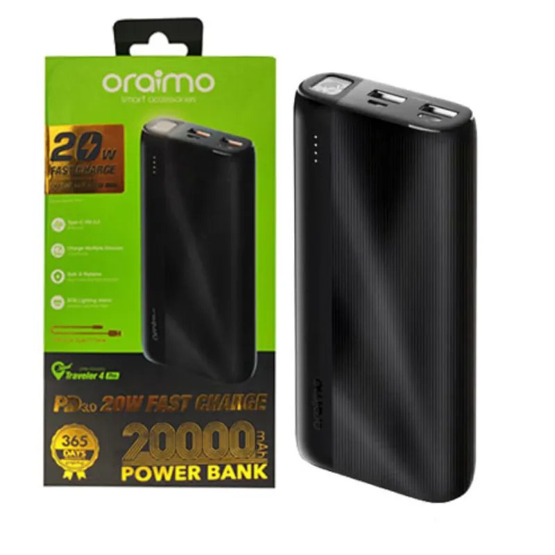پاوربانک 20000 میلی‌آمپرساعت اورایمو مدل Traveler 4 Pro با شارژ سریع 20 وات
